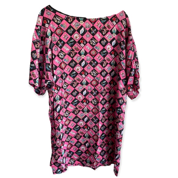 Vintage Nicole Miller Lingerie Novelty Print Dress 90s Y2K 100% Silk Size Large - Picture 2 of 8